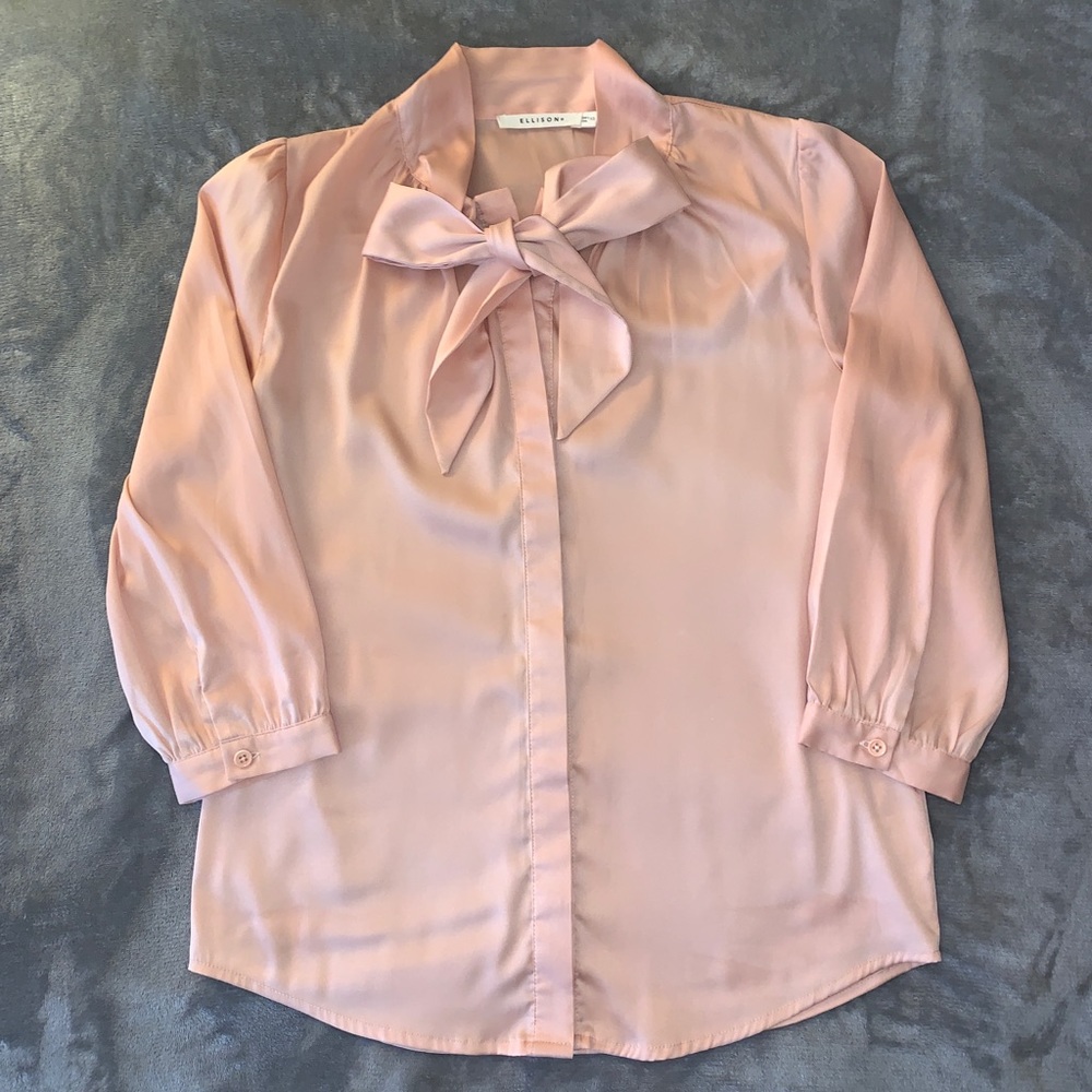 Soft Pink 70s Blouse with Necktie